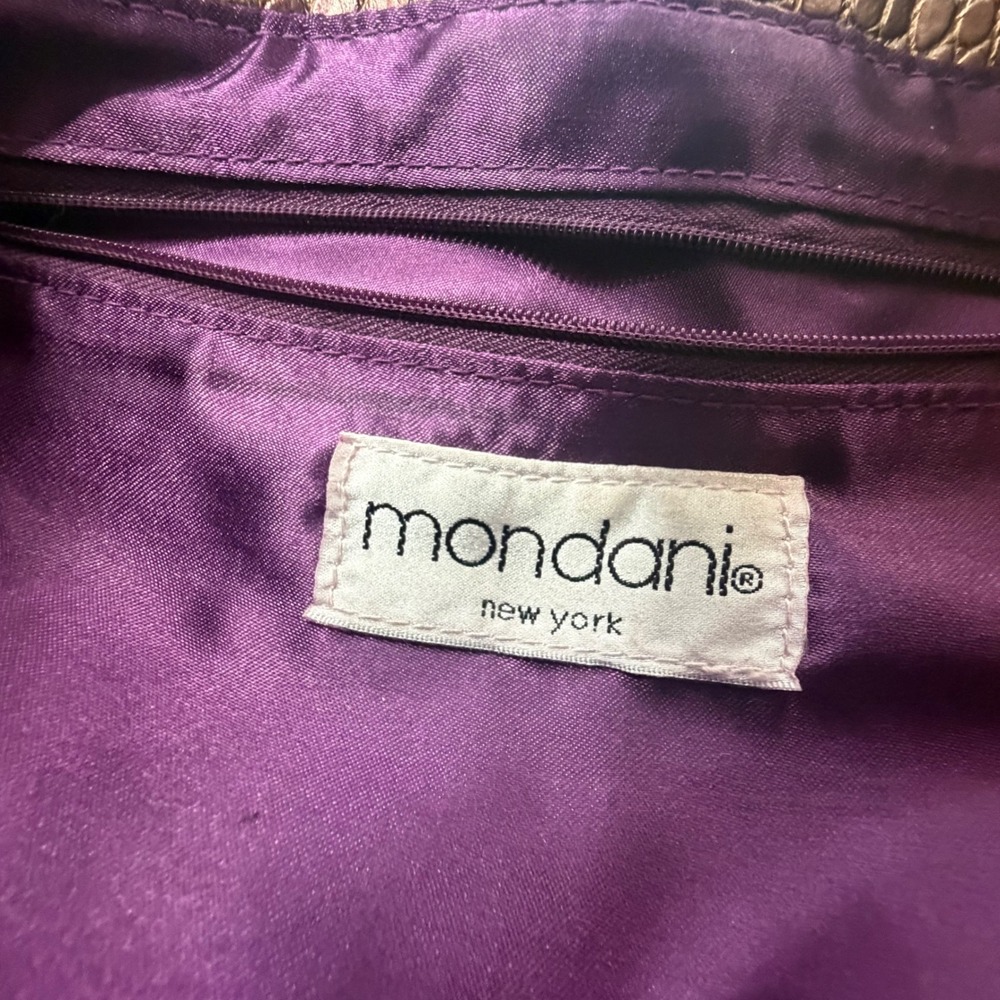 Y2K Mondani New York Bronze Metallic Croc Embossed Hobo Bag Purple Lining - Picture 6 of 8